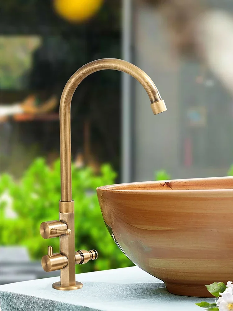 

Courtyard Antifreeze Crack Faucet, Single Cold Wash Basin, Marble Stone Basin, Copper Villa Garden, Outdoor Dual Use