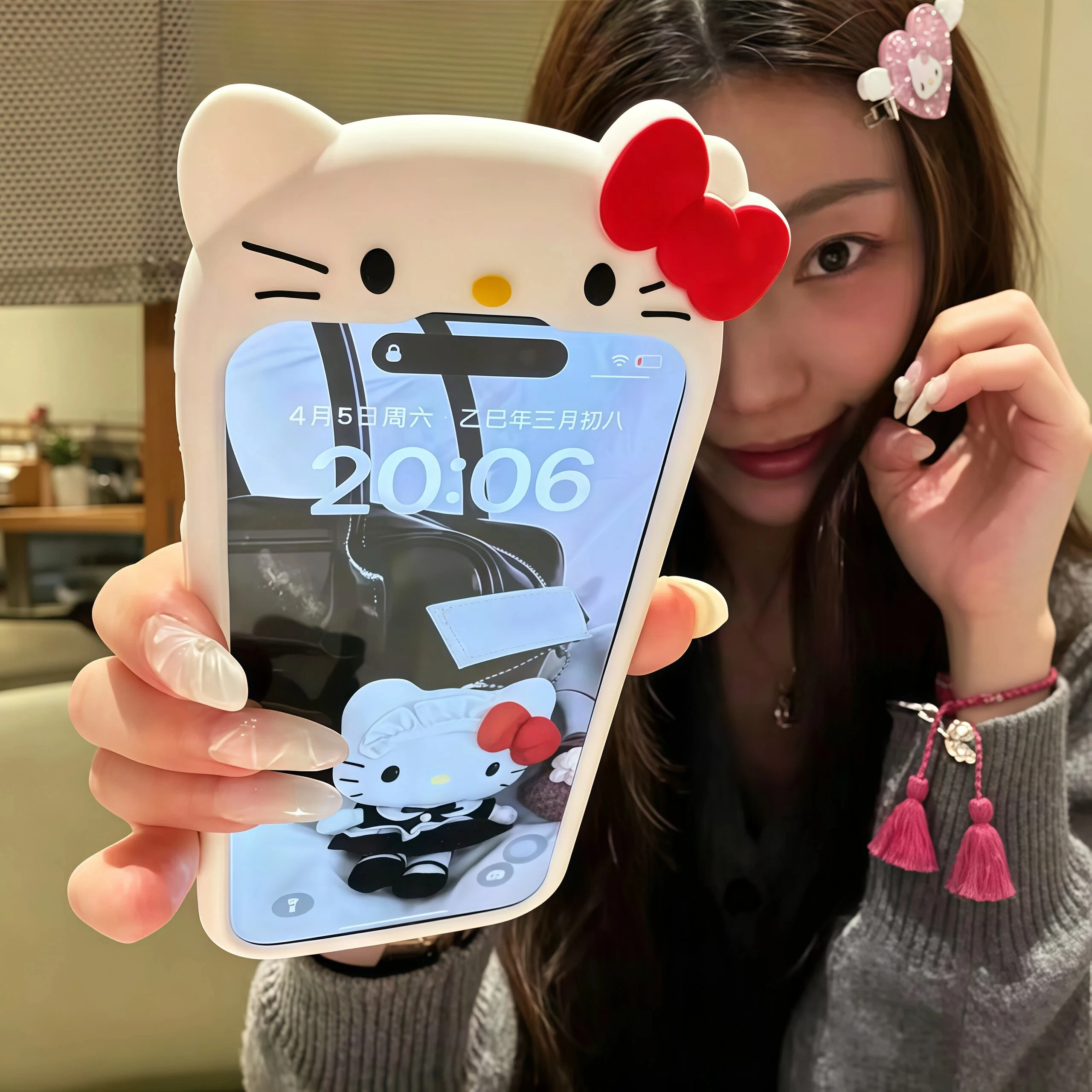 Image of Koreanische INS Rückansicht Hello Kitty Handyhülle für iPhone 12 13 14 15 16 17 Pro Max Plus 17 Pro Stoßfeste Weiche Silikon-Rückabdeckung