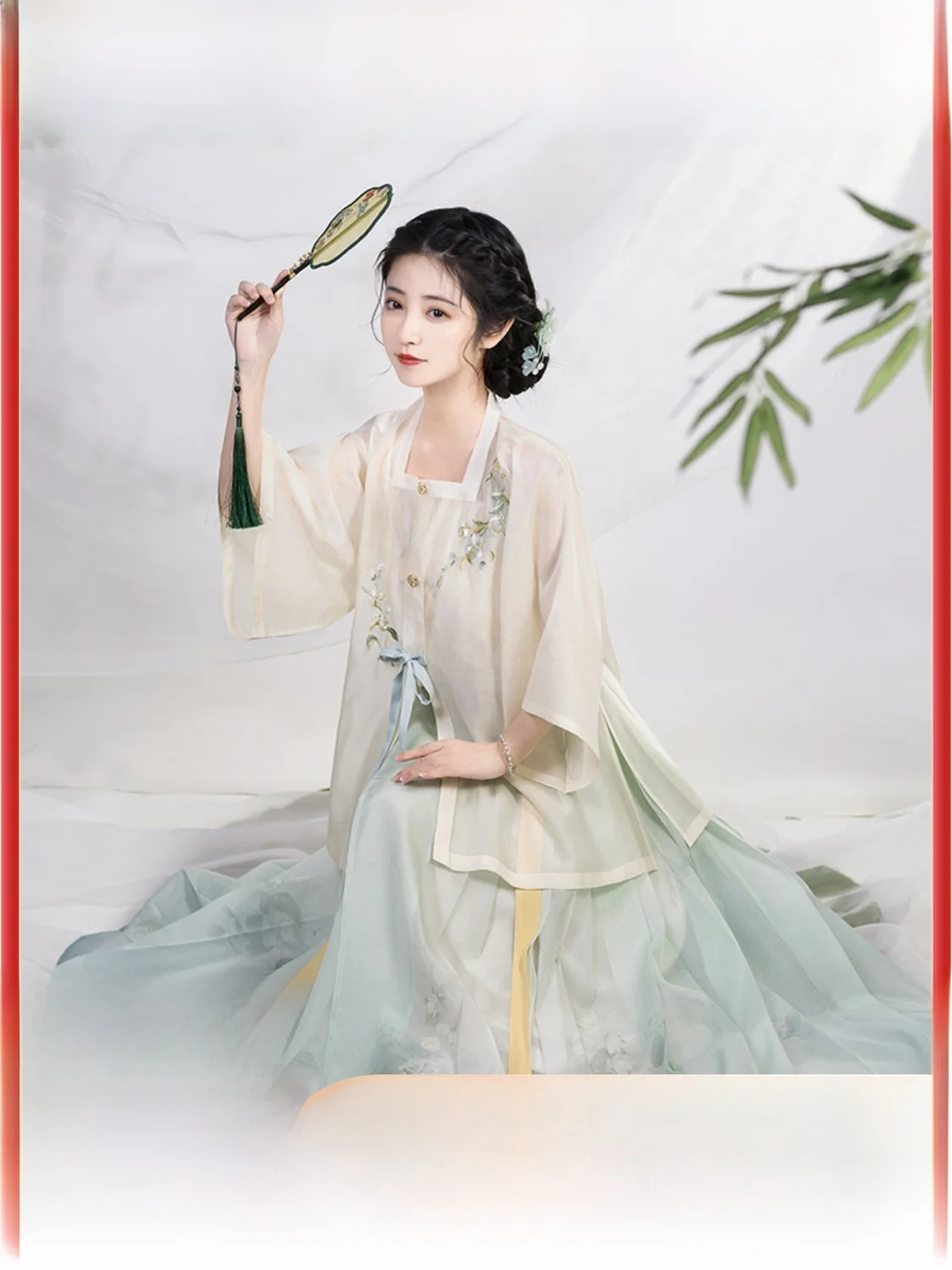 

een Capillary Clear Str Ming Dynas Hanfu Женский весенний повседневный шелковый квадратный воротник f Sve ort irt National Sl...