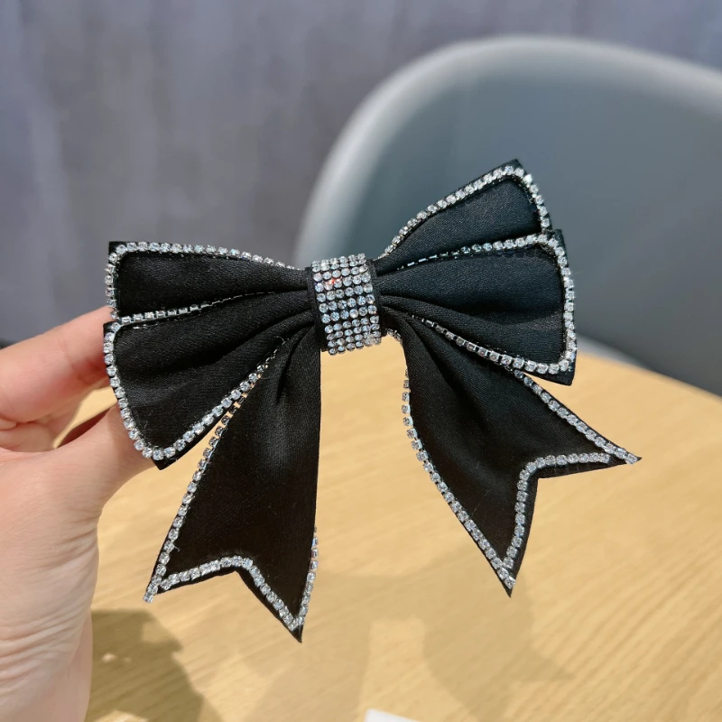 Temperament Bow Hair Clip Shiny Rhinestone Crystal Hairpins Ponytail Spring Clip Hairgirps Headwear Korean Hair Accessories