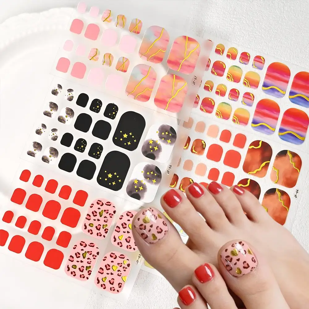 6 Stück Sexy Leopardenmuster Zehennagel-Aufkleber Goldfolie Farbverlauf Marmor Selbstklebende Nagelfolien für Sommer-Party Fuß-Maniküre Dekor