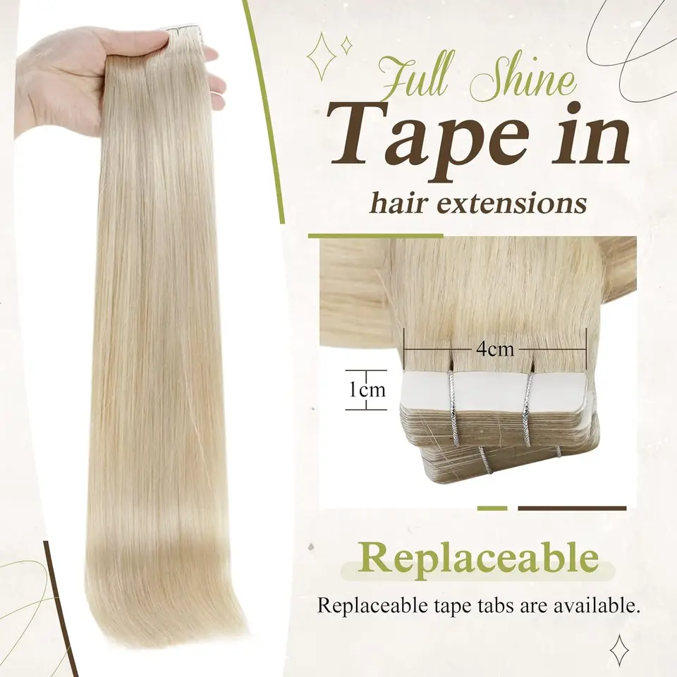 Extensiones de cabello con cinta adhesiva Full Shine, 100% Remy humano lacio, doble cara, rubio, cómodas y sedosas, para mujer 4