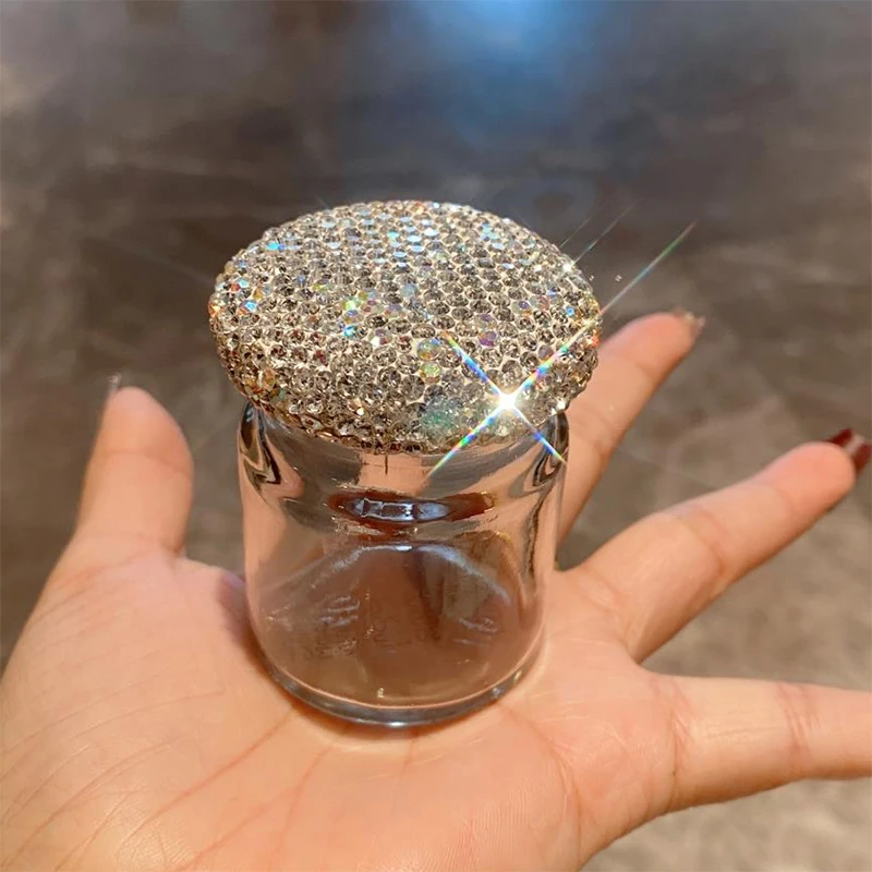 Luxury Sparkling 50ML Cosmetics Jar Empty Glass Jar Storage Bottles Cream Container Bling Diamond Refillable Travel Bottle