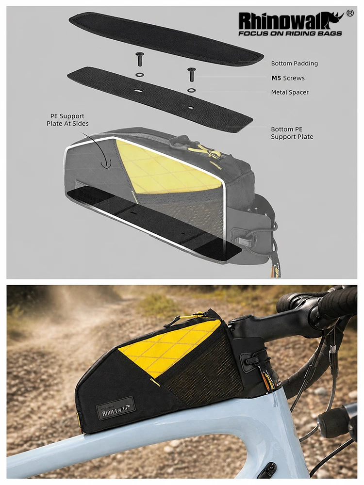 

Rhinowalk Bike Top Tube Bag 1.2L Screw or Strap Fixing Water Resistant Phone Strap for MTB Road Gravel Bicycle Frame Bag Cycling