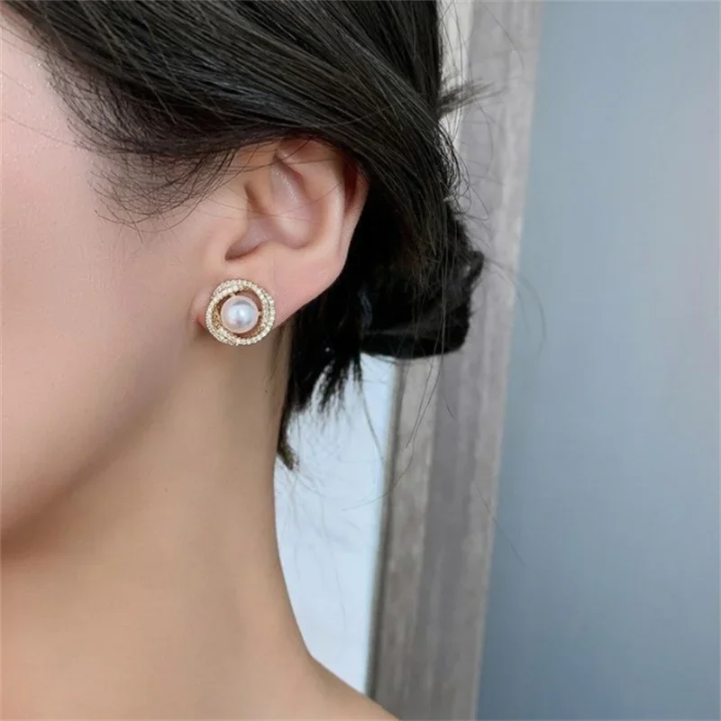 Pendientes coreanos de cristal con perlas esmaltadas para mujer, joyería a la moda, pendientes para fiesta y boda, regalo de joyería