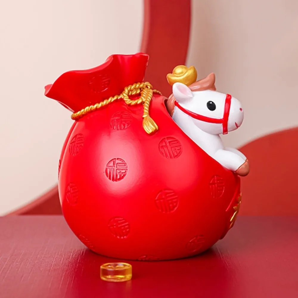 Fortuna 2026 Anno del cavallo Ornamenti della mascotte Borsa fortunata Simpatiche figurine di cavalli zodiacali Figure di cavalli realistiche decorative Ornamento