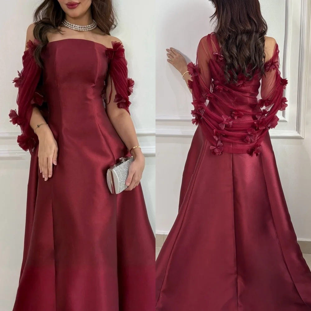 

Customized Matching Classic Handmade Flower Pleat A-line Off-the-shoulder Long Dresses Bespoke Occasion Dresses Classic Fashion