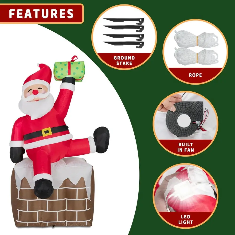 8-Foot LED Lighted Santa Claus Inflatable for Outdoor Christmas Decorations, Suitable for Yard, Lawn, or Garden