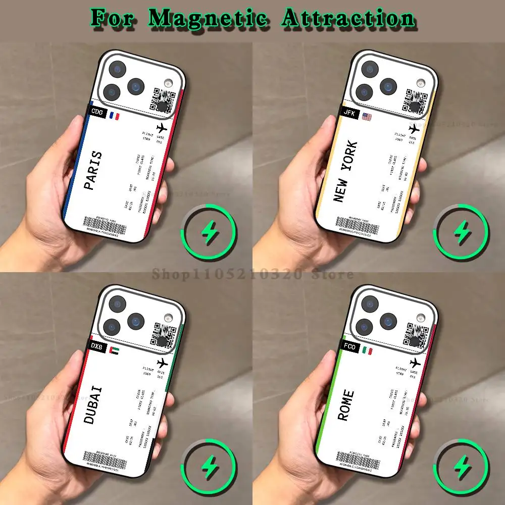 

Boarding Pass Plane Ticket Phone Case iPhone 16,17,15,14,13,12,11,Pro,Max,Plus,E,Air,Mini Magnetic Magsafe Frosted Black soft