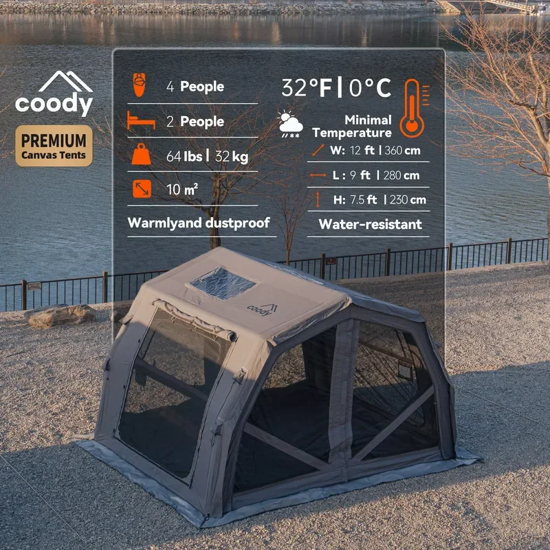 10.0 Pro Air Tent-Gray Outdoor Glamping Inflatable Air Tent Foldable Cotton Waterproof Tent for Family Camping