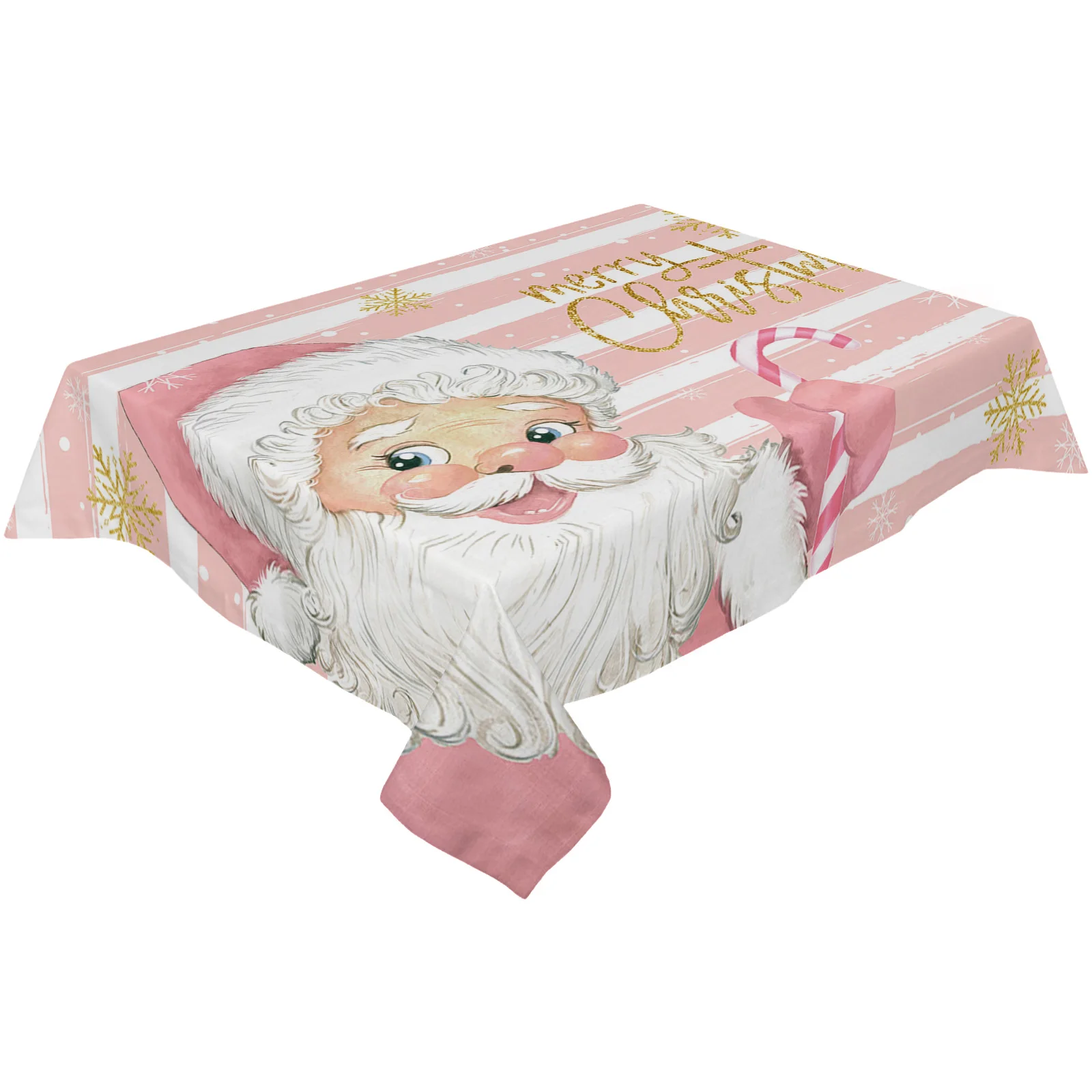 Christmas Pink Old Man Snowflake Candy Table Cloth Waterproof Dining Tablecloth Kitchen Decorative Party Table Cover