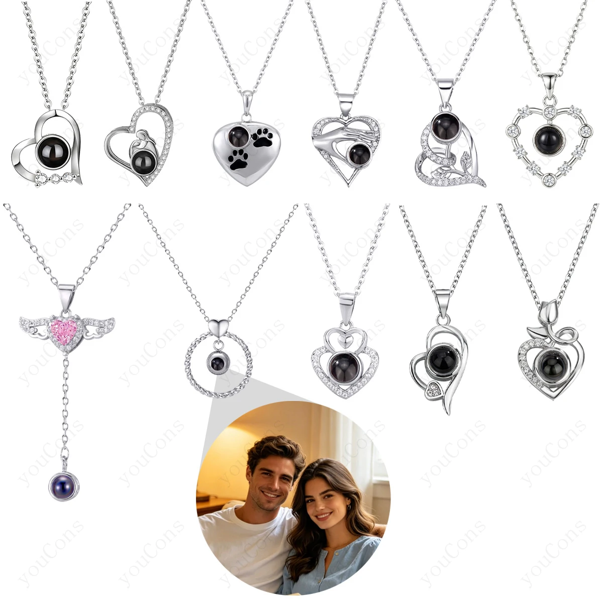 Color Picture Custom Projection Heart Pendant Necklace Stainless Steel Chain Valentine's Day Mother's Day Gift Multiple Styles