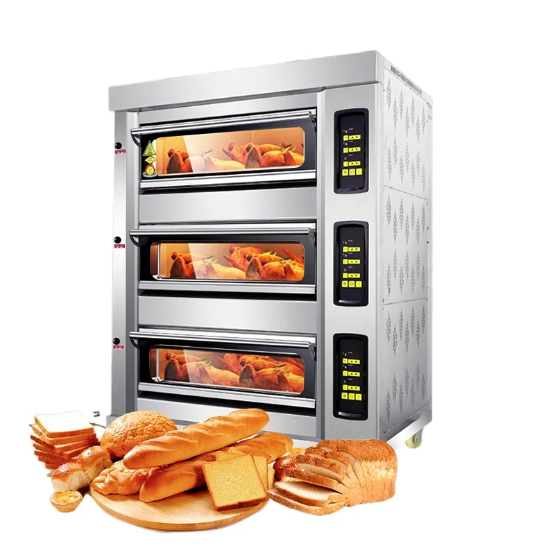 

Commercial Baking Equipment 3 Deck 6 Trays Electric Gas Oven For Bakery Bread Pizza Or Cake With Digital Temperature Display
