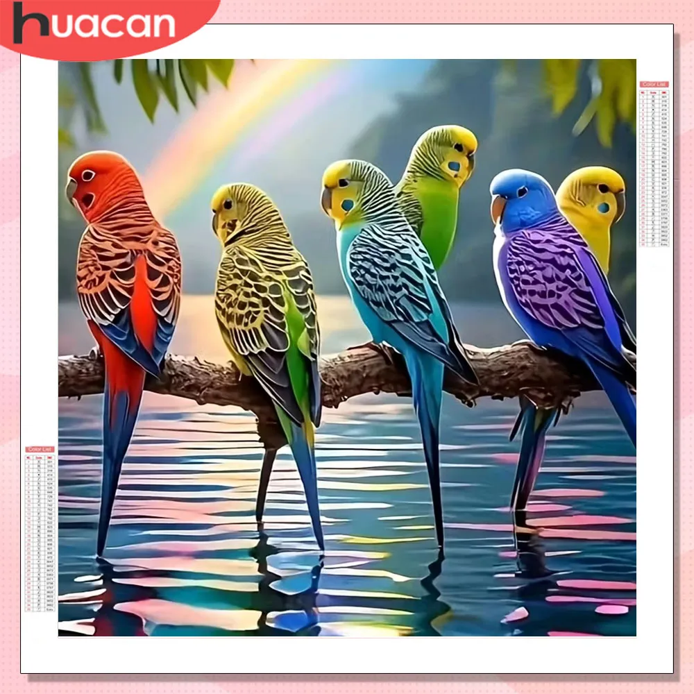 HUACAN Bird Animal Diamond Mosaic On The Basement Parrot Diamond Painting Mosaic Full Square Round Drill Handmade Rhinestones