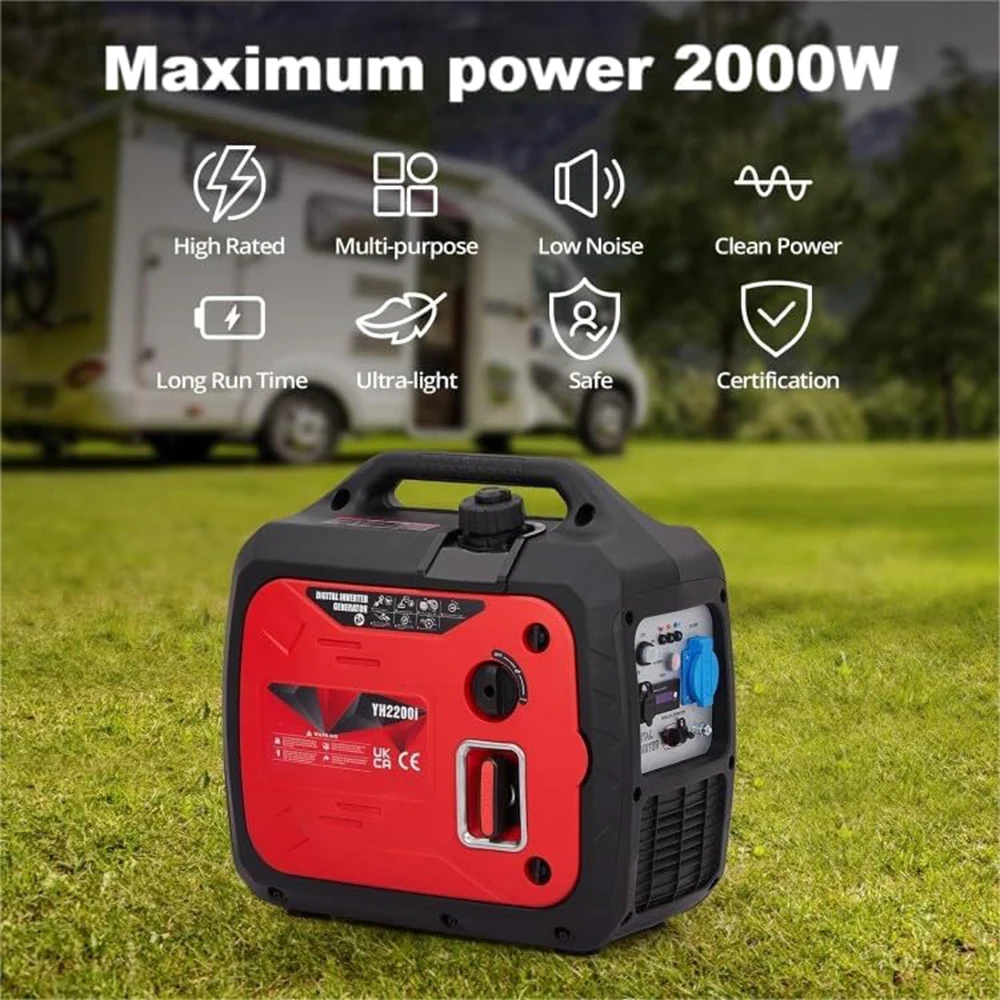 1800W Generator Variable Frequency Petrol Generator  USB Port Waterproof Socket for Camping Motorhomes Emergency