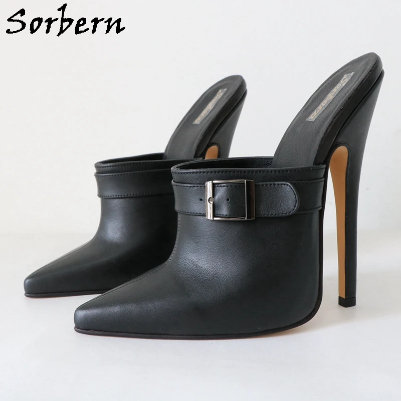 Sorbern Mature Pointed Toe Women Mules High Heel Pump Shoes Slip On Stilettos 16Cm Buckle Strap Size 9.5 Shoes Custom Colors