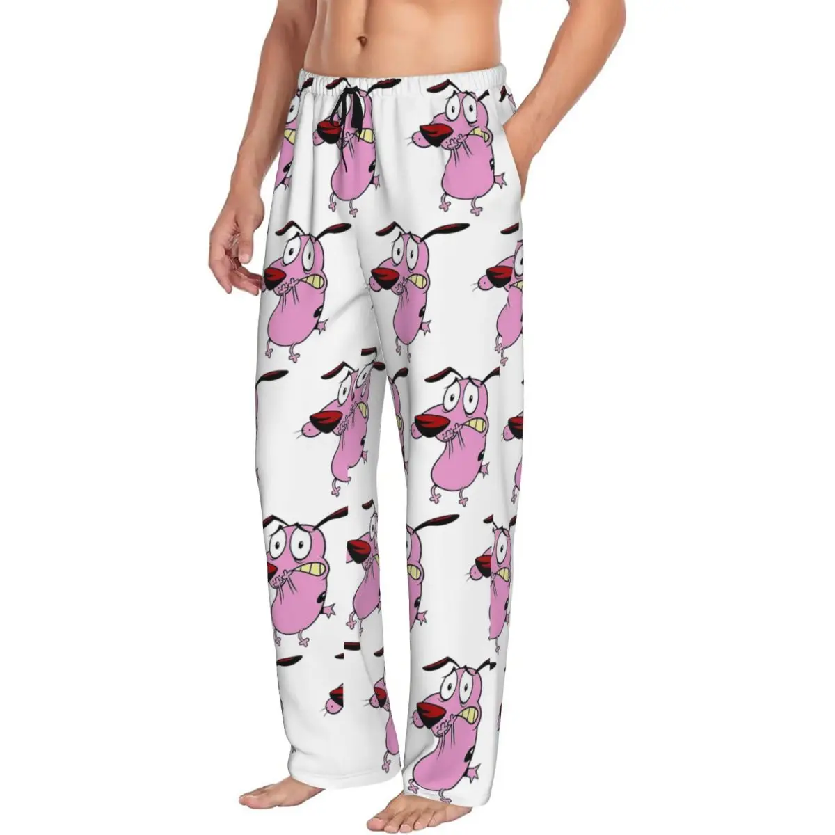 Custom Cute Courageous Cowardlys Dog Men Pajama Pants Lounge Sleep Sleepwear Bottoms with Pockets