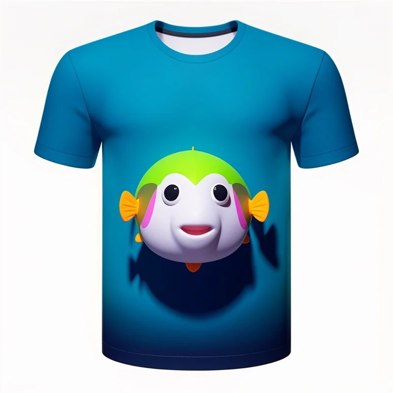 

Funny Pufferfish Pattern T-shirts Summer Fashion Short Sleeve Cute Fish 3D Printed T Shirt Casual Streetwear Colorful Loose Tees