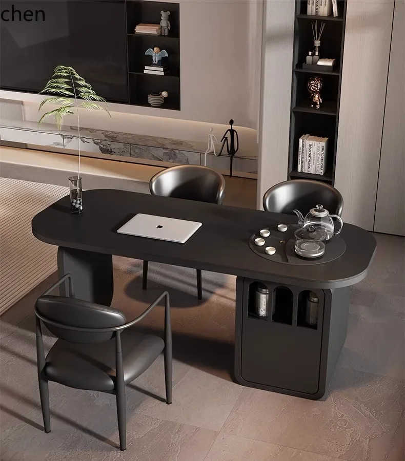 Set Moderno Minimalista di Tavolino e Sedie da Balcone, Tavolino da Tè Integrato per Ufficio e Casa con Piano in Pietra