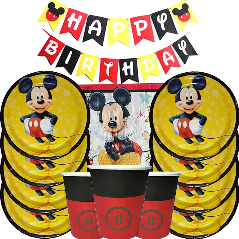 

53pcs/Disney New Mickey Mouse Theme Baby Shower Party Cups Plates Napkins Banners Birthday Party Supplies Decorations Party Set