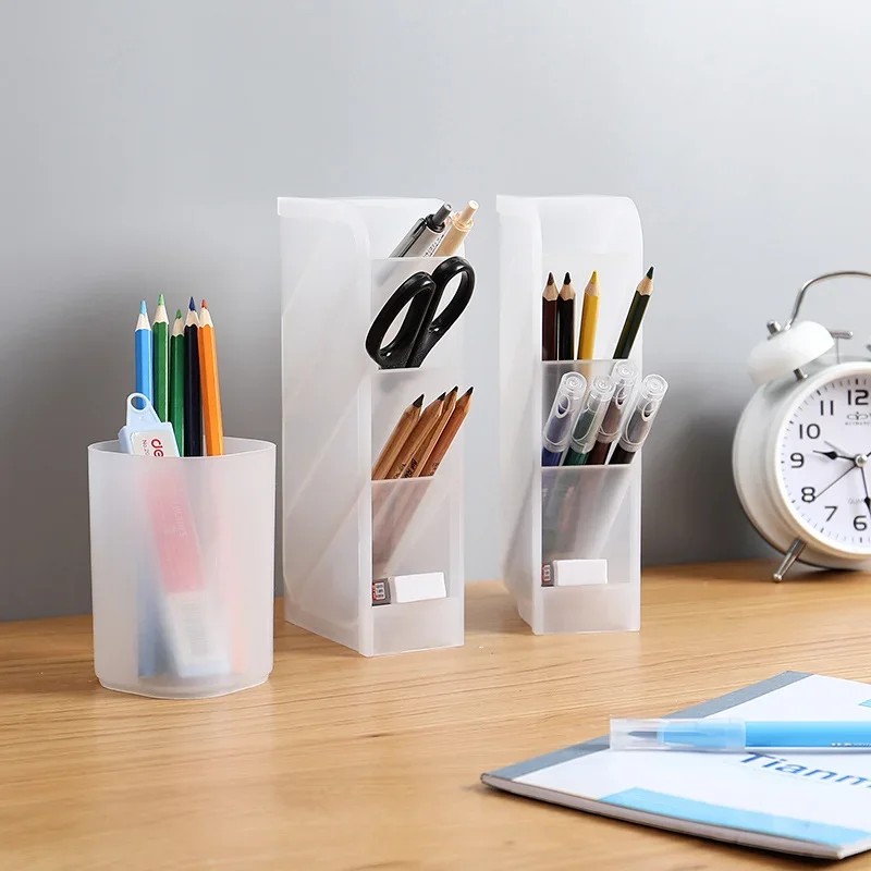 New Desktop Organizer Pen Holder Pencil Makeup Brush Storage Box 4 Grid Oblique Insertion Storage Organizer School Stationery