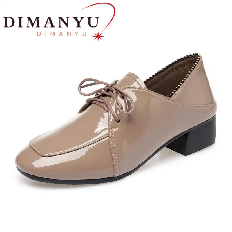 

DIMANYU Spring Shoes Women 2021 New Square Toe Women Casual Shoes Lace Up Mid Heel Women Dress Shoes Large Size 41 42 43