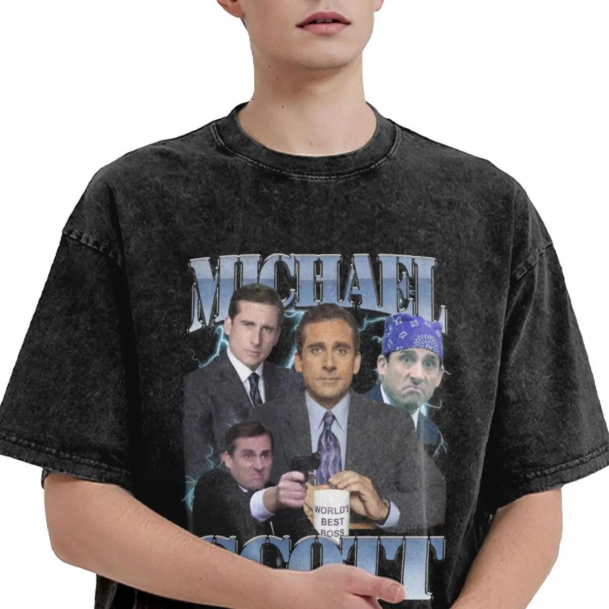 Michael Scott 90s Washed T Shirts Streetwear Hip Hop Fashion T-Shirts The Office Tv show Tees Tops Men Women Oversize Summer