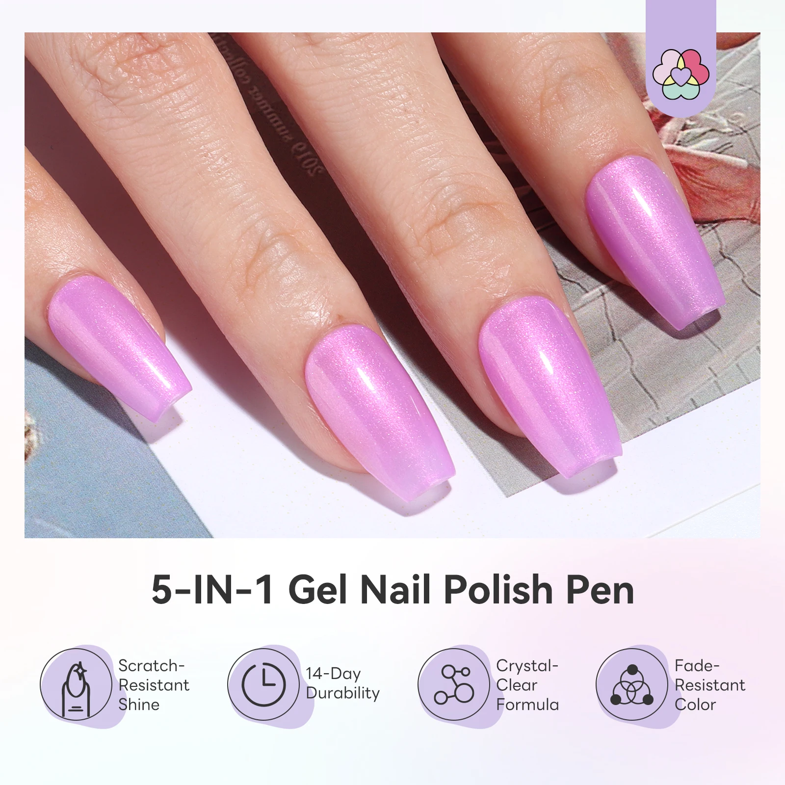 SAVILAND Gel Polish Pen Set 6 Colors One-Step 3in1 Base Color Top Coat Polarized Effect Manicure Art DIY Salon Travel 4 ml UVLED
