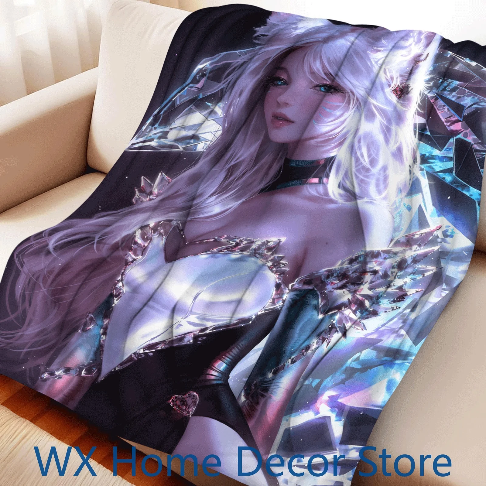 

China Anime AI Art Fleece Blanket - Seductive Character Design Machine Washable Flannel E-sports Room Decorative Blanket