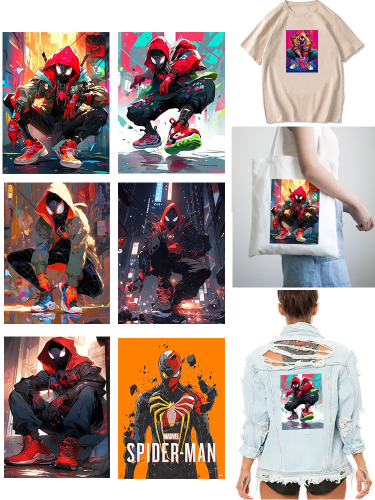 Disney Spider Man graffiti art iron on patches for clothes thermo-stickers for children printing for clothes