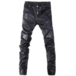 Autumn and Winter Men's Korean Casual Leather Pants Slim Slim Pants Zipper Design Splicing Leather Pants