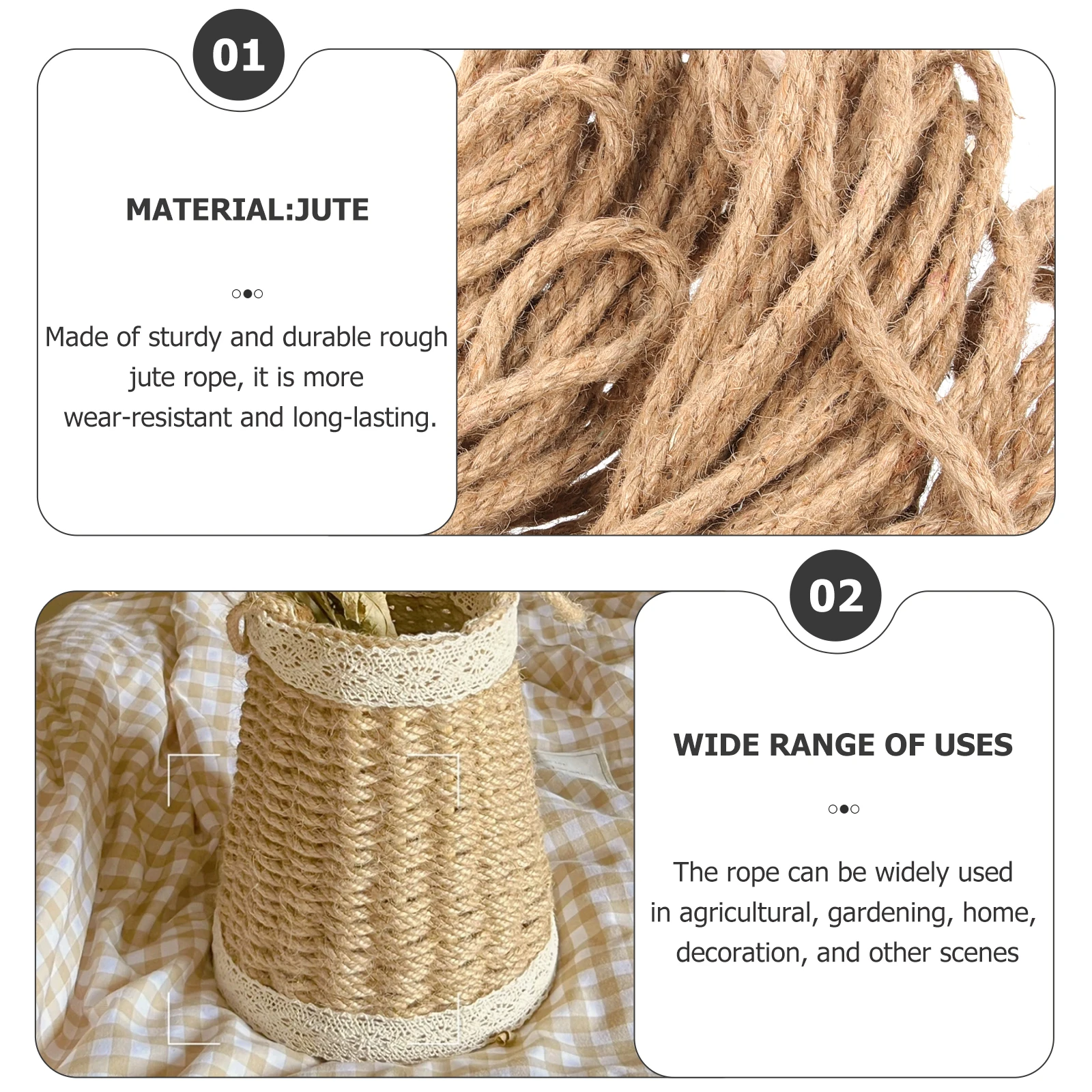 

50m Yellow 5mm Jute Rope Agricultural Hemp Cord Durable Wear Resistant Corrosion Proof Garden Twine Packaging Craft Party Supply