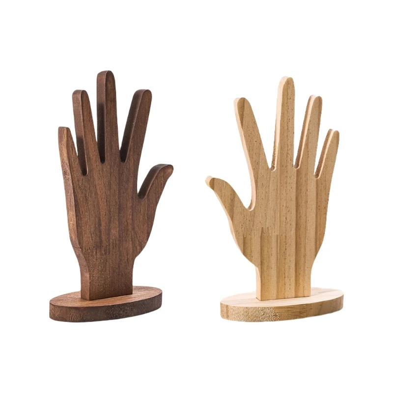 

H7EB Pack Of 2 Wooden Hand Shaped Jewelry Display Stands for Rings and Bracelets Use