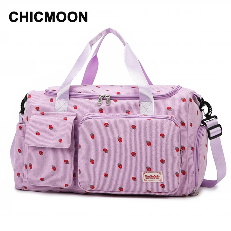 Kawaii Strawberry Travel Bag Large capacity fitness Bag Women Shoulder Bag for Short Trip Luggage Bag Clothes Storage Gym Bag