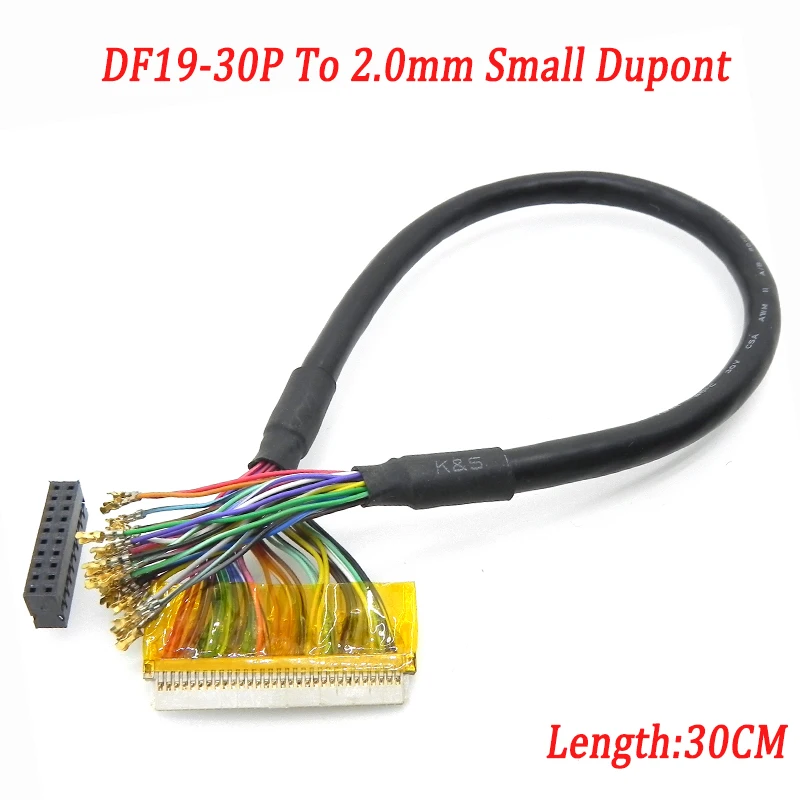 DF19 30Pin 1.0mm Pitch to 2.0mm Small Dupont Terminal LVDS Jumper Wire Harness 30cm Length