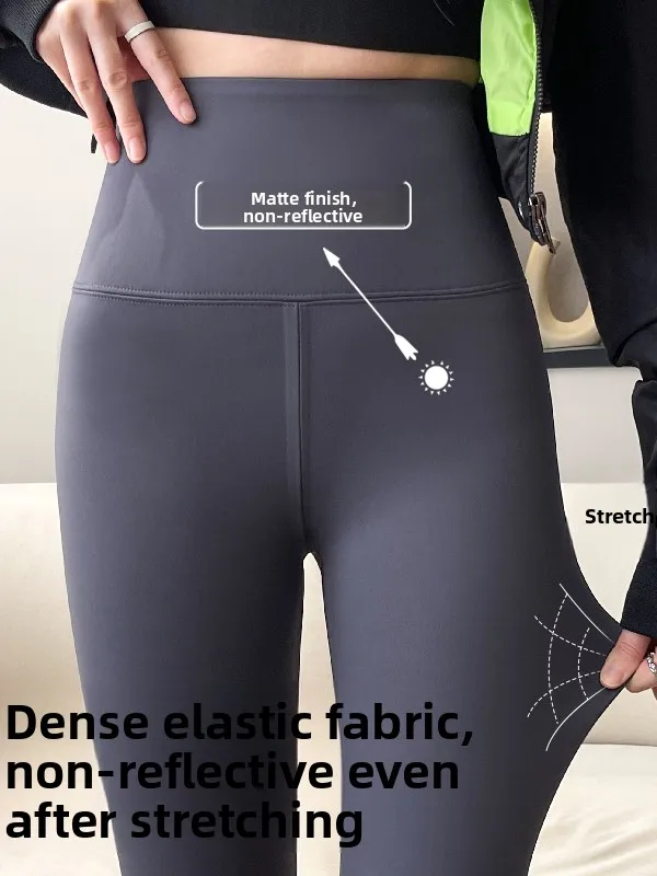 Trendy High-Waist Fce Lined Yoga Pants Women's Outerwear ark Skin Boting Trousers All-Match Warmth ing New Sle