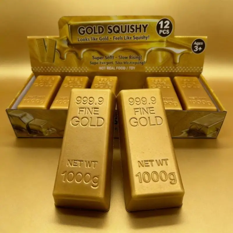 New Simulation Gold Bar Squeeze Toy Slow Rebound Stress Relief Toys Realistic Fake Gold Brick For Desktop Decor Party Prank Gift