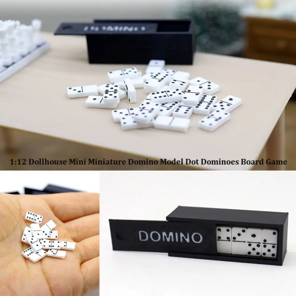 1 Set High Quality 1:12 Dollhouse Miniature Domino Model Dot Mini Black&White Dominoes Board Game PLA Building Learning Toys