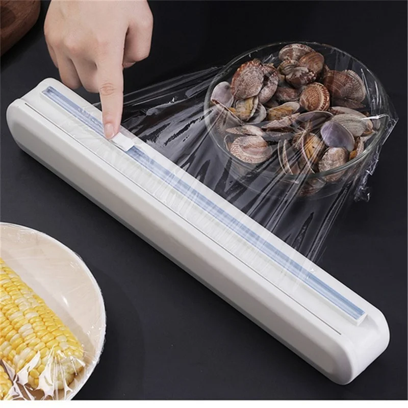 Household Cling Film Cutter Kitchen Food Wrap Dispenser Cutter Cling Film Wrap Dispenser Sharp Cutter Storage Kitchen Tool