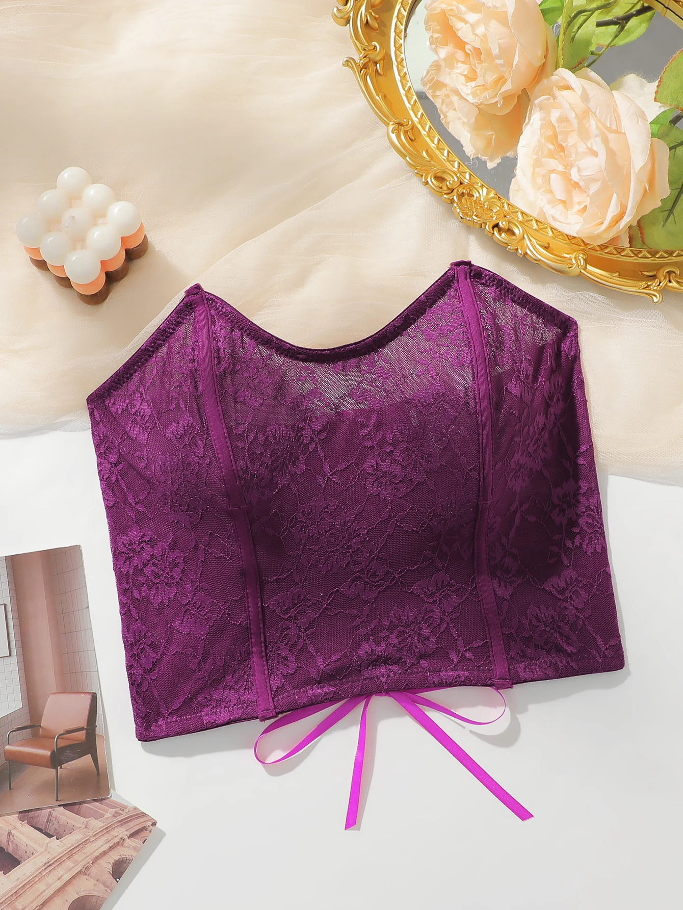 Women's Sexy Floral Print Strapless Fishbone Waist-Cinching Vest Slim Fit Fashionable European Style Bralette MR3025