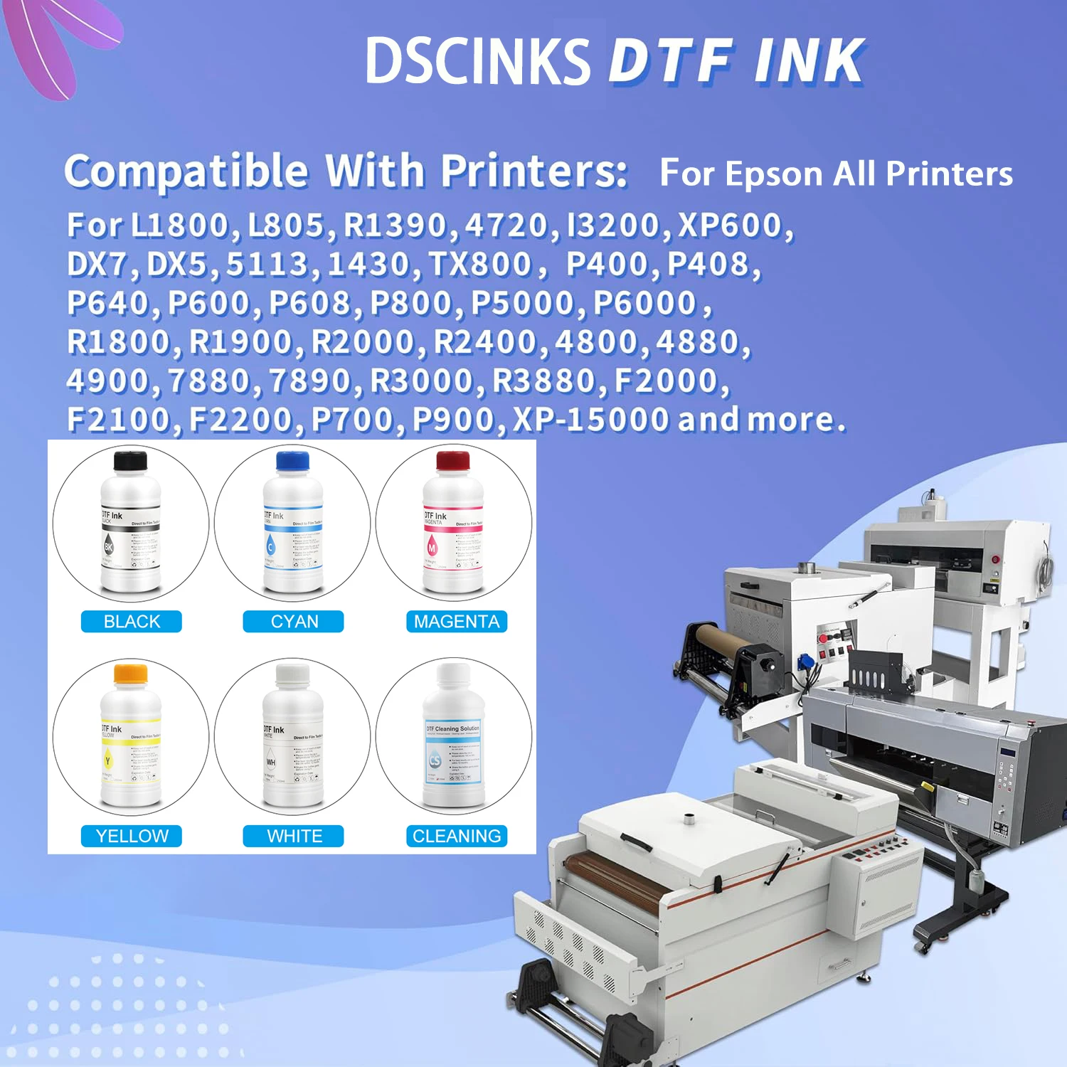 250ml Premium DTF Ink Refill Ink For Epson L1800 L805 ET8550 XP15000 XP600 DX5 R1390 All DTF Printers