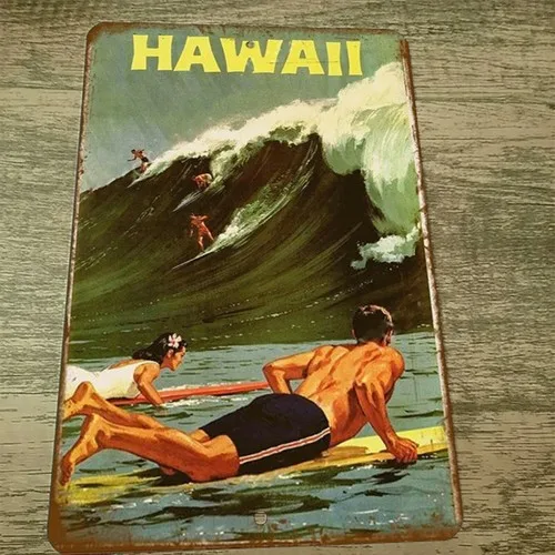 Vintage Look Hawaii Surfing  Metal Wall Sign