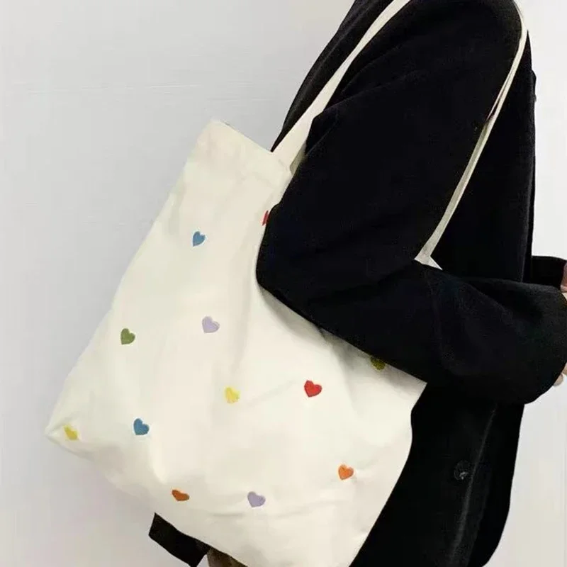 

Summer Fresh Cute Embroidered Canvas Bag Casual Simple Large Capacity Shoulder Bag Korean Version Student Commuting Handbag