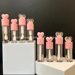 50Pcs Hot Sale New Clear Pink Big Wand Lip Glaze Bottles Tube Empty Unique 5ml 7ml Heart Lip Gloss Container Packaging Tubes