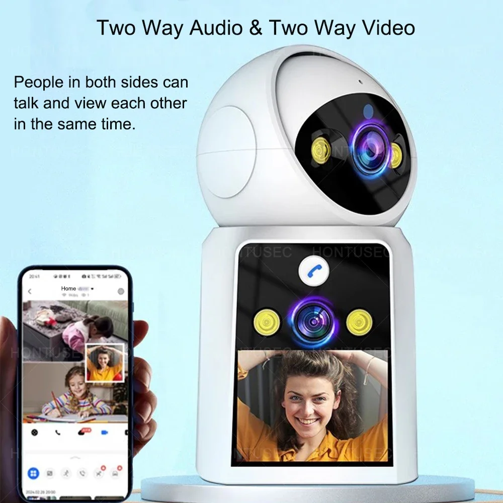 YOOSEE FHD 4K 8MP Dual Lens Dual Screen Video Call Camera Auto Tracking Two Way Audio Color Night Vision 4MP Indoor Baby Monitor