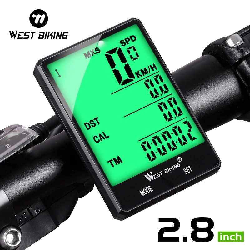 WEST BIKING 2.8 inch Bicycle Computer Large Screen Speedometer Wireless Wired Waterproof Sensor Cycling Odometer Bike Computer