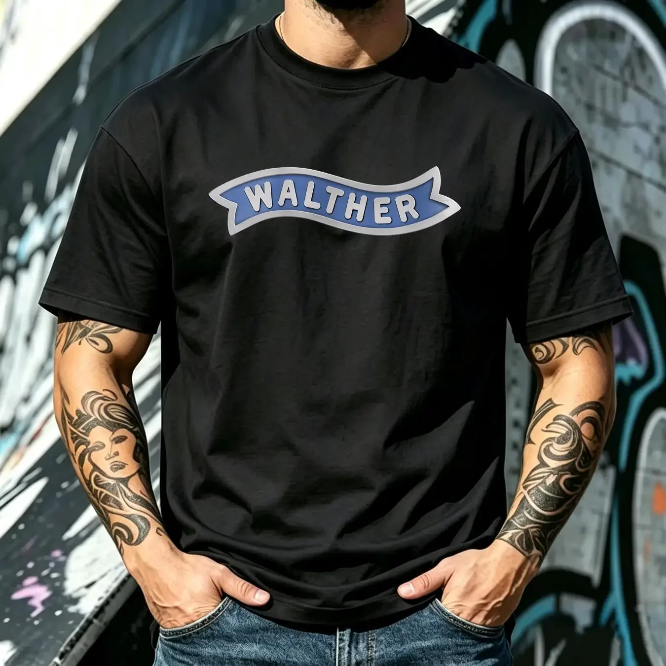 washed T Shirt Walther Guns Firearms Logo Men's Black Size S 5XL vintage Washed Top For Everyday Wear Unisex Breathable Casual