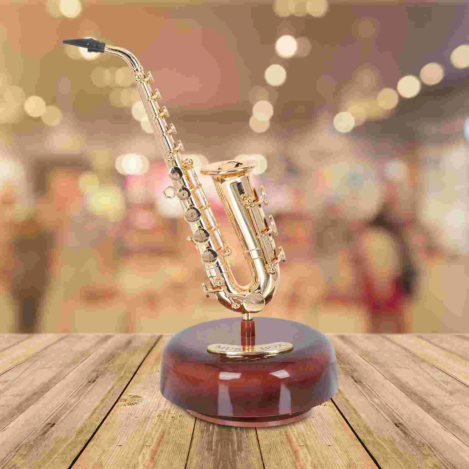 Musical Instrumentt Sculpture Statue Saxophone Box Instruments Decor Decoration Golden Office