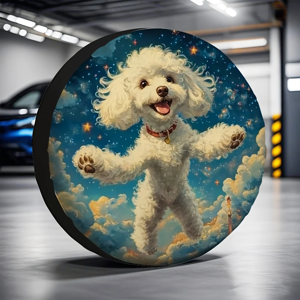 

Cute Poodle Dog Stars Night Sky Tire Cover Durable Polyester Spare Wheel Protector