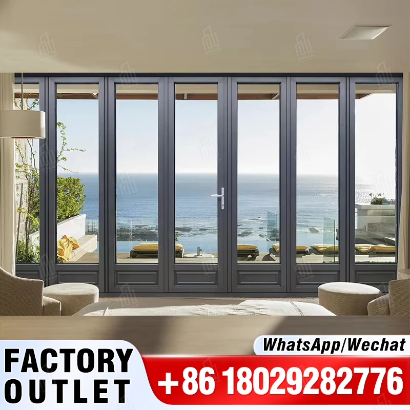 Modern Thermal Break Aluminum BiFold Patio Doors Energy Efficient Exterior Folding Accordion Door